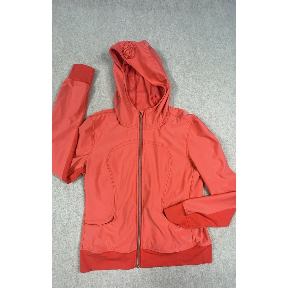 Lululemon Athletica Women Size 12 Full Zip Hoodie Scuba Jacket Salmon Pink Color